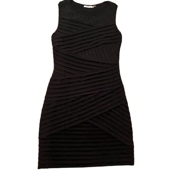 Calvin Klein | Dresses | Calvin Klein Lil Black Dress Bandage Layered Fitted  Sheath Cocktail Party | Poshmark